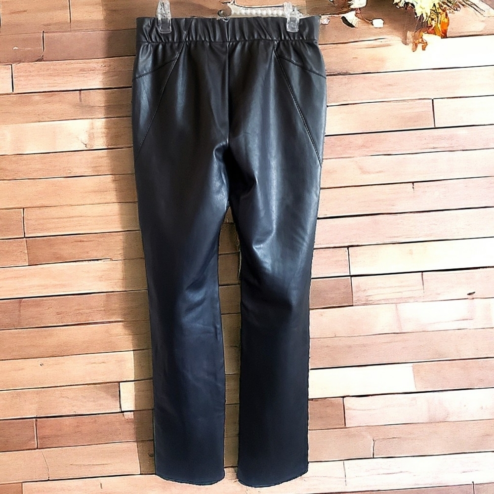 Anthropologie PILCRO Pants 26P Glasgow Black Vegan Leather Zippered Skinny Hem - Picture 4 of 15